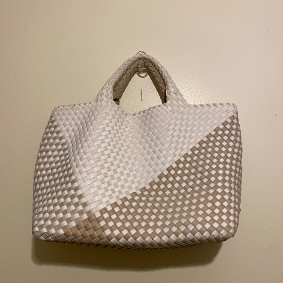 Naghedi Handbags - NAGHEDI Elegant Woven Tote Bag - Cream and Tan